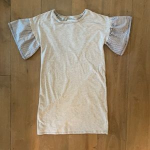 Grey T-Shirt Dress with Blue & White Sleeves